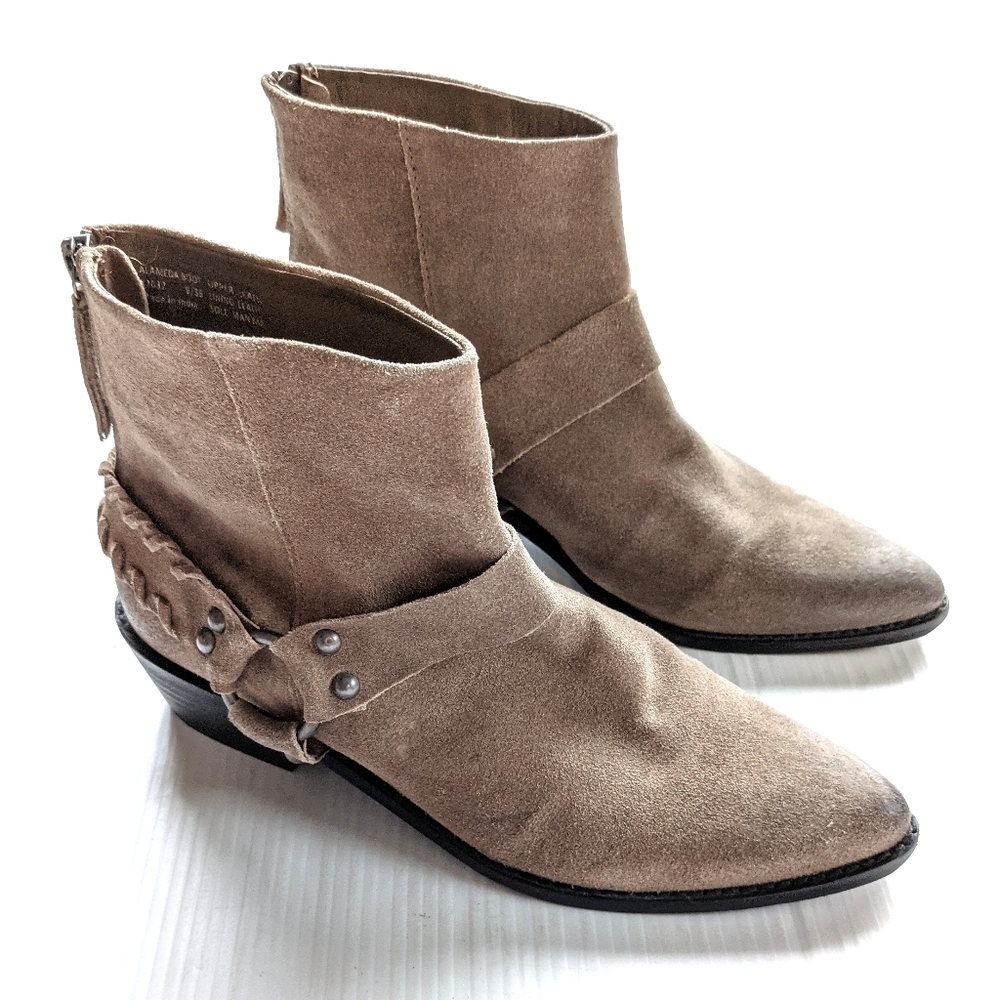 VINTAGE 7 Alameda tan suede western cowgirl harness boots